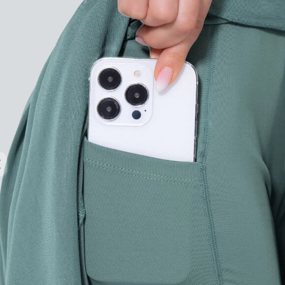 High Waisted Drawstring Contrast Mesh 2-in-1 Side Pocket Flowy Midi Flare Casual - Picture 5 of 6